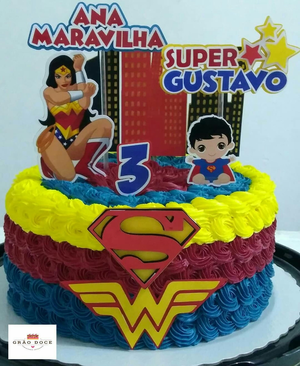 TOPO DE BOLO ARQUIVO DE CORTE MULHER MARAVILHA E SUPER BABY