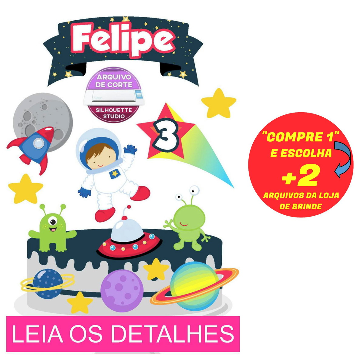 Topo de Bolo Astronauta Menino (Máquina Silhouette)