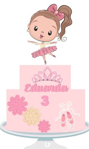 Topo de Bolo Bailarina Cute em Camadas - Arquivo Digital R$