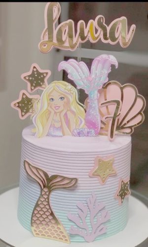 Topo de Bolo Barbie Sereia