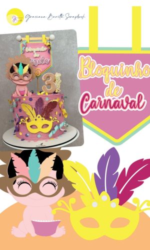 Topo de Bolo Bebe Carnaval Máscara de Penas Arq de Corte