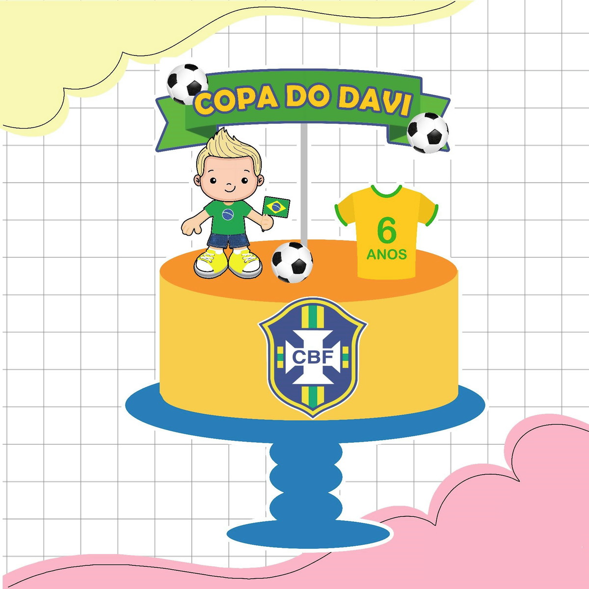 Topo de Bolo Bebê Futebol Brasil - Arquivo Digital