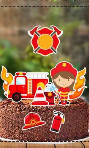 Topo de Bolo Bombeiros Menina - Ref 0483 Arquivo Digital