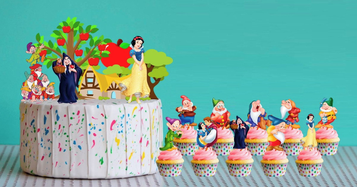 Topo de Bolo Branca de Neve + 20 Tags para Cupcake