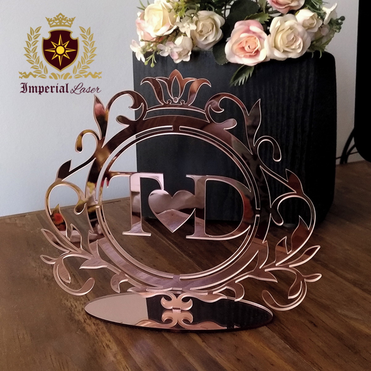 Topo de Bolo Brasão Espelhado Rosé Gold - Imagem 2