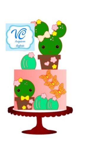 Arquivo Topo de Bolo Cactos Cute Silhouette COD 991