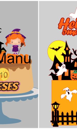 Topo de Bolo Camadas Halloween Menino e Menina 2 Arquivos