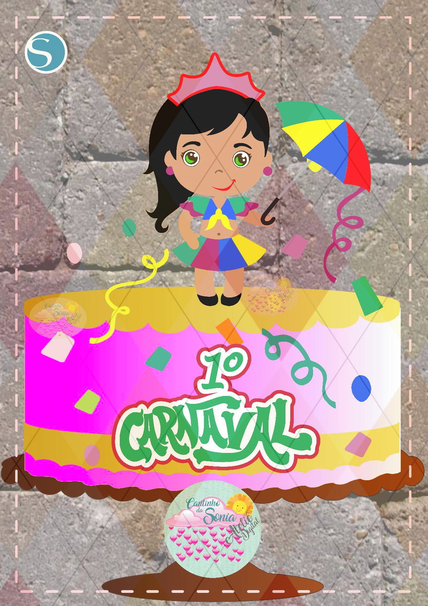 Topo de bolo CARNAVAL MENINA Camadas - 1166