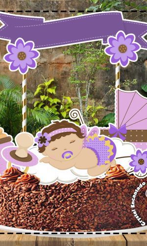 Topo de Bolo Cha de Bebe Lilas - 0179 Arquivo Digital
