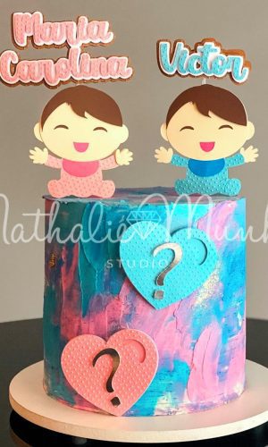 Topo de Bolo - Chá Revelação Cute Coração - Arquivo de Cort