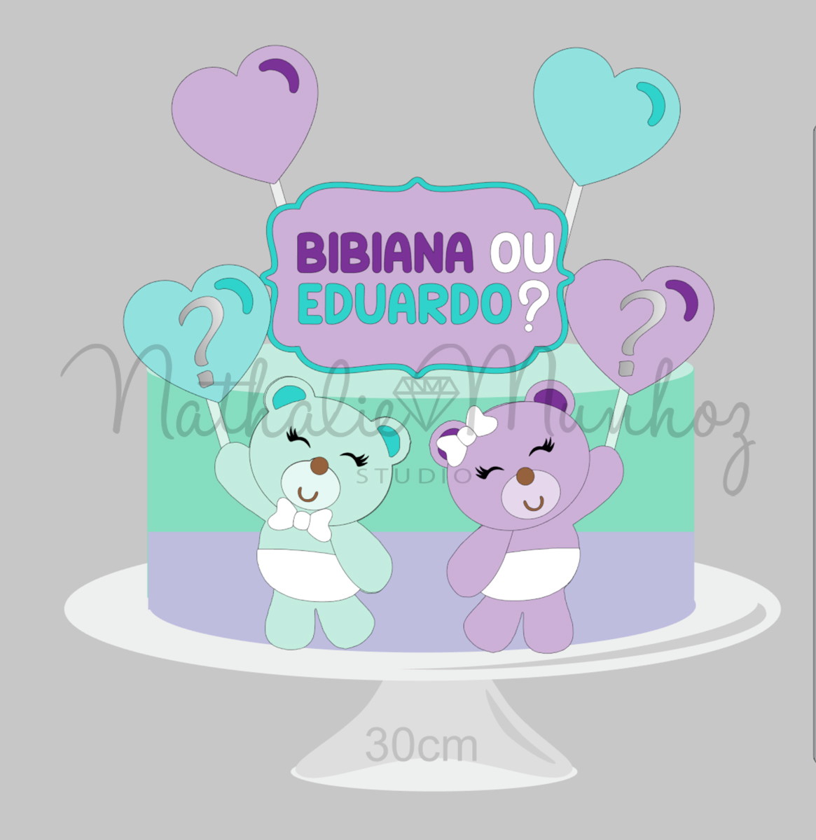 Topo de Bolo - Chá Revelação Ursos Cute - Arquivo de Corte