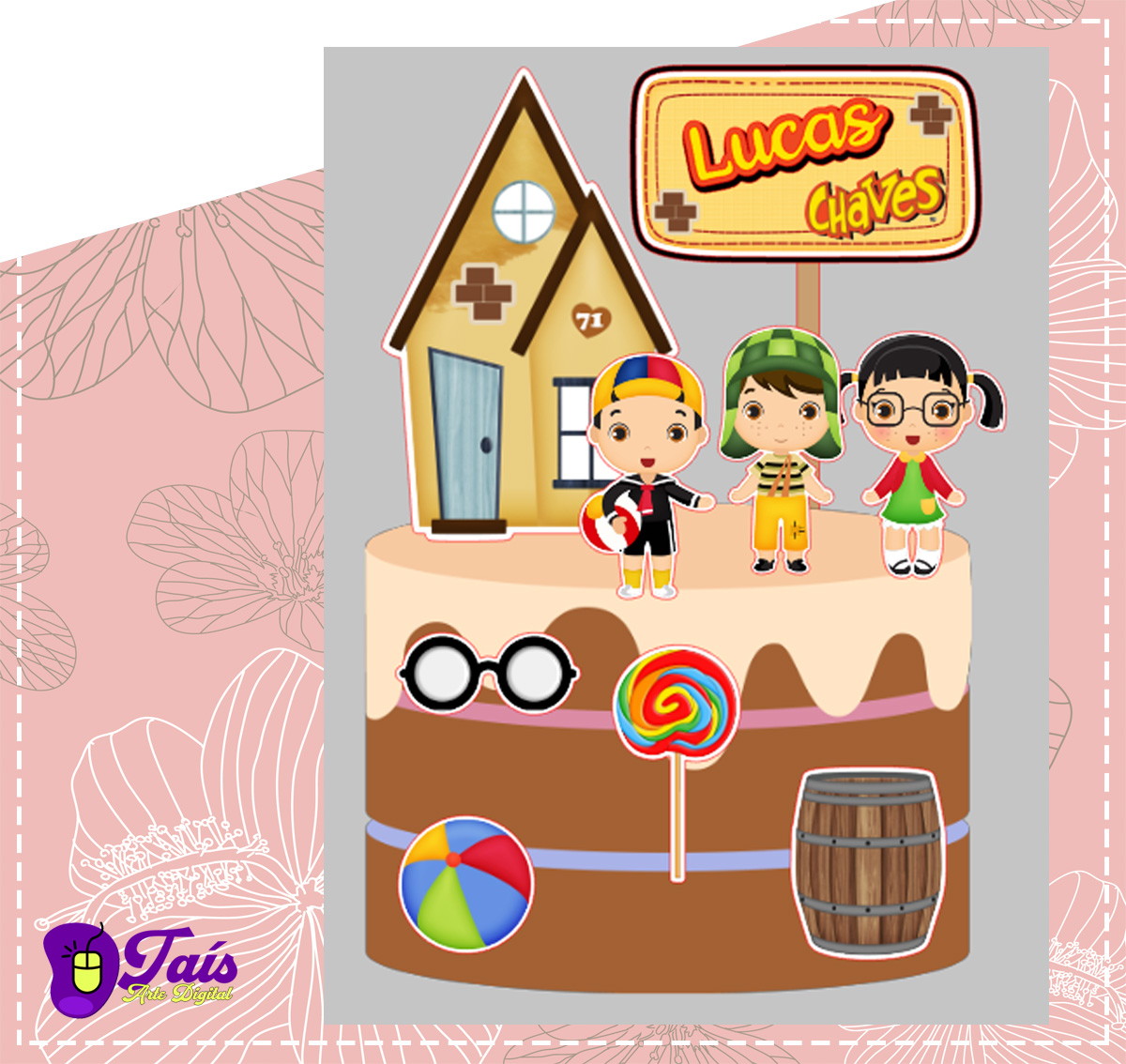 Topo de Bolo Chaves Cute - Arquivo de Corte Studio e PDF