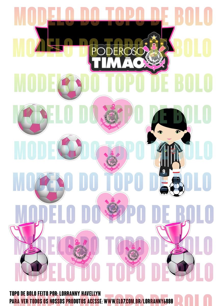 Arquivo Digital Topo de Bolo Corinthian.s Menina #1 Pdf/jpg - Imagem 2