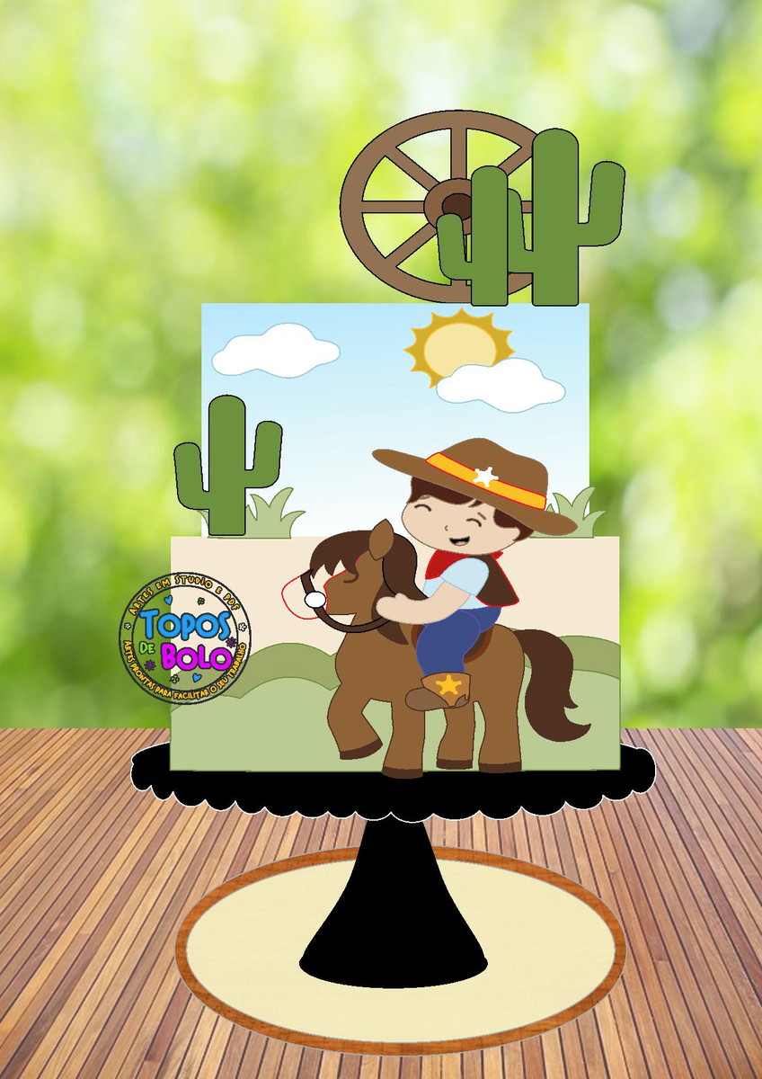 Topo de Bolo Cowboy Cute - Arquivo Digital
