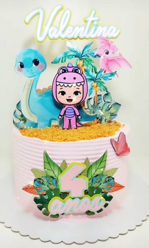 Topo de Bolo Dino Menina +4 Arquivos a Sua Escolha