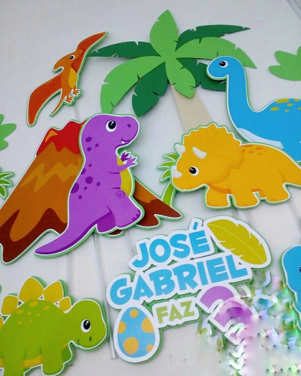 Topo de Bolo Dinossauro Cute + 4 Arquivos a Sua Escolha