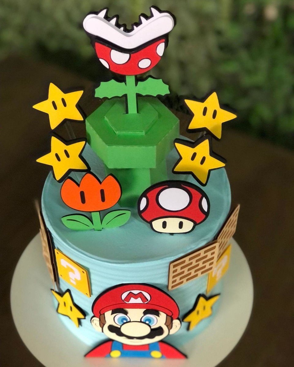 Topo de Bolo em Camada Super Mario