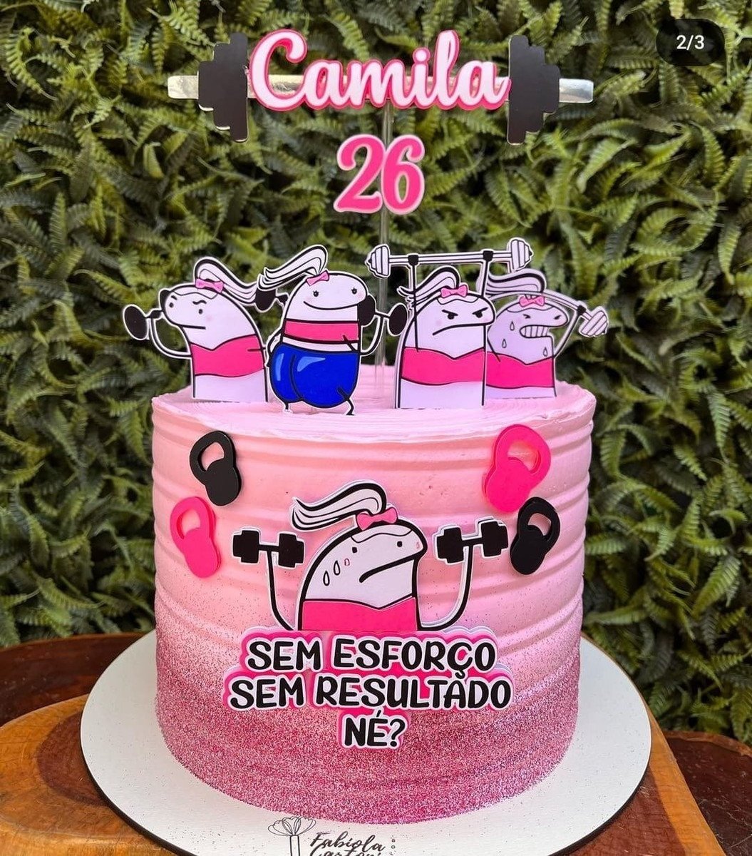 Topo de Bolo Flork Academia Feminino Studio /pdf+brinde