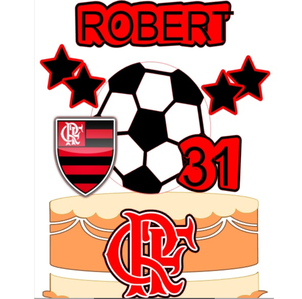 Topo de Bolo Futebol Mengo 2 + 4 Arquivos a Sua Escolha