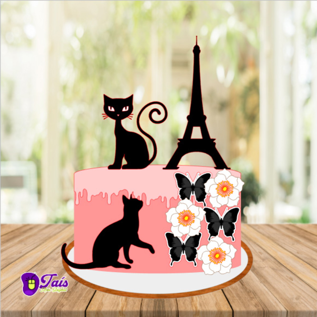 Topo de Bolo Gatos Paris Arquivo de Corte Studio/PDF