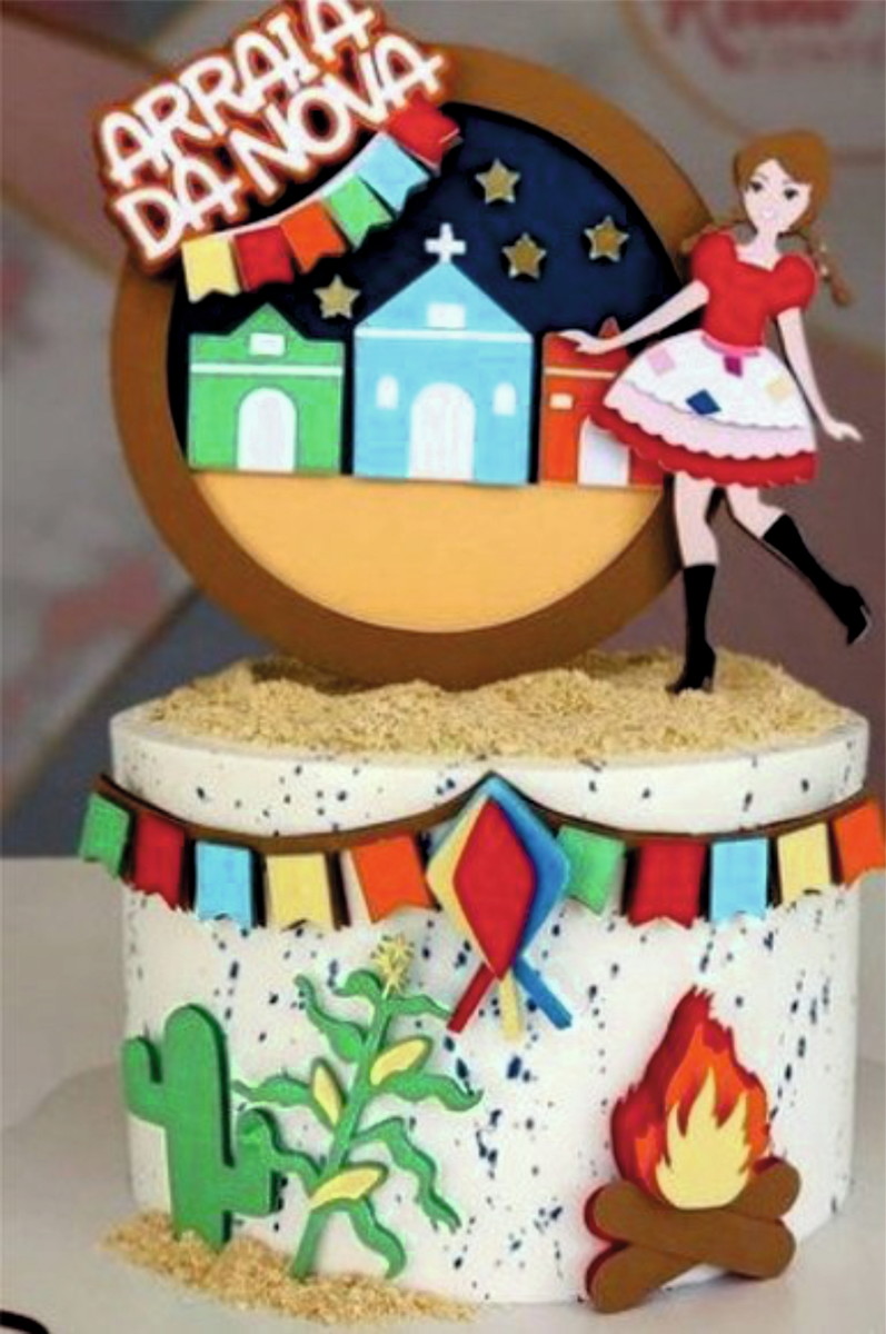 topo de bolo junino menina em 3d camadas arquivo de corte