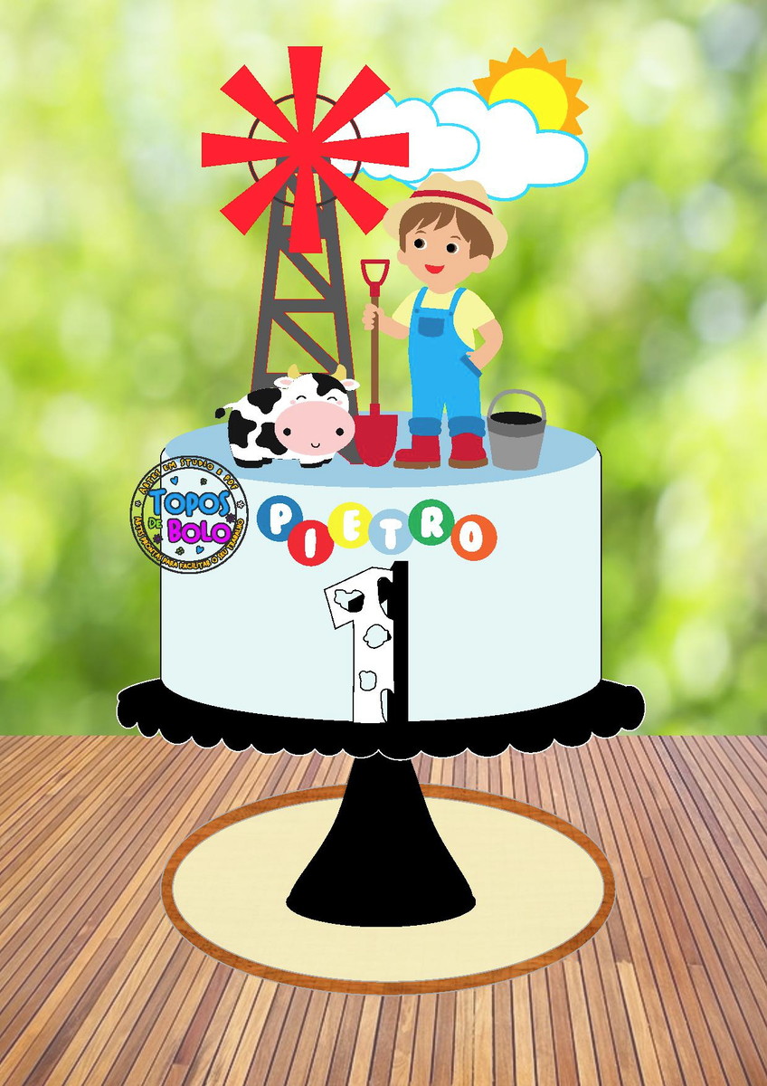 Topo de Bolo Menino e Fazendinha - Arquivo Digital