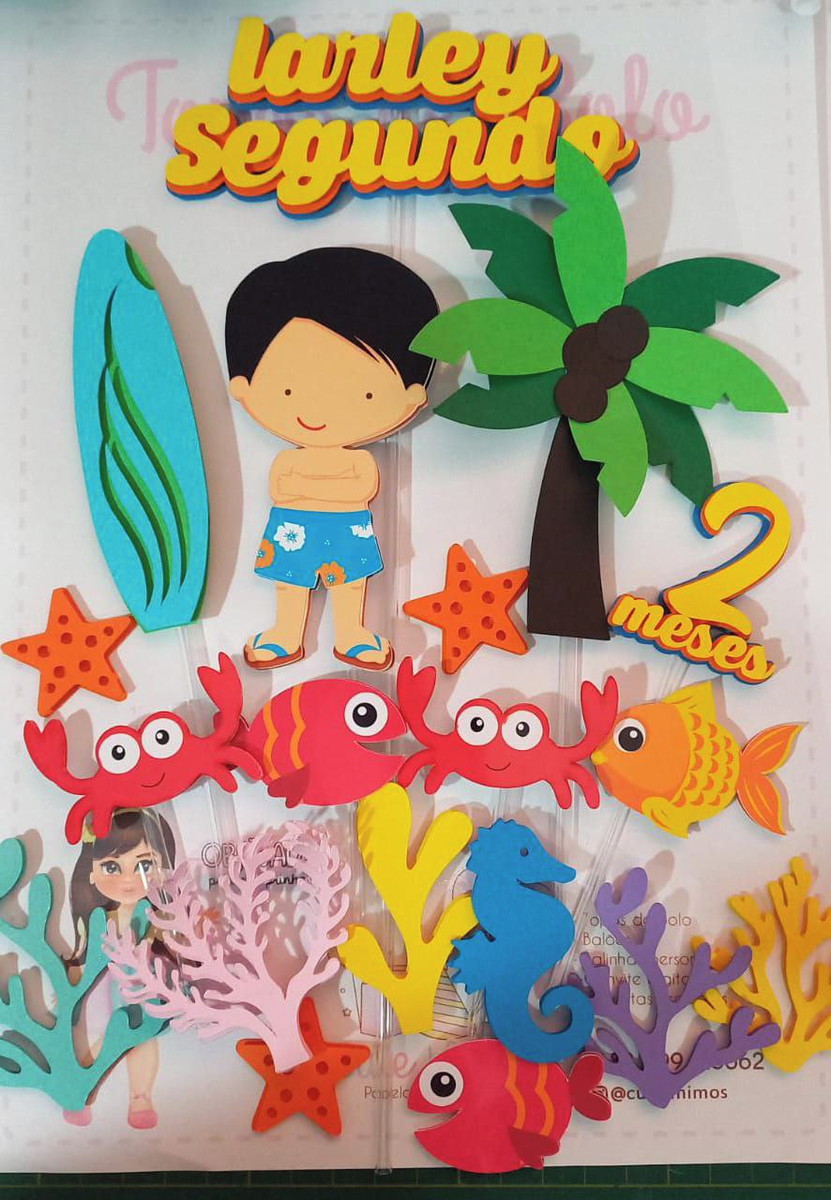 Topo de Bolo Menino na Praia + 4 Arquivos a Sua Escolha