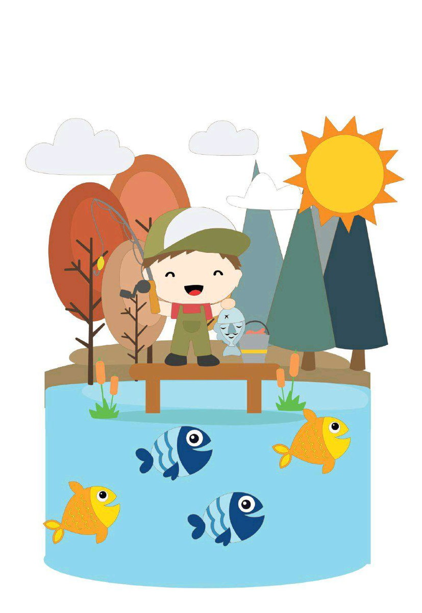 Topo de Bolo Menino Pescador + 4 Arquivos a Sua Escolha