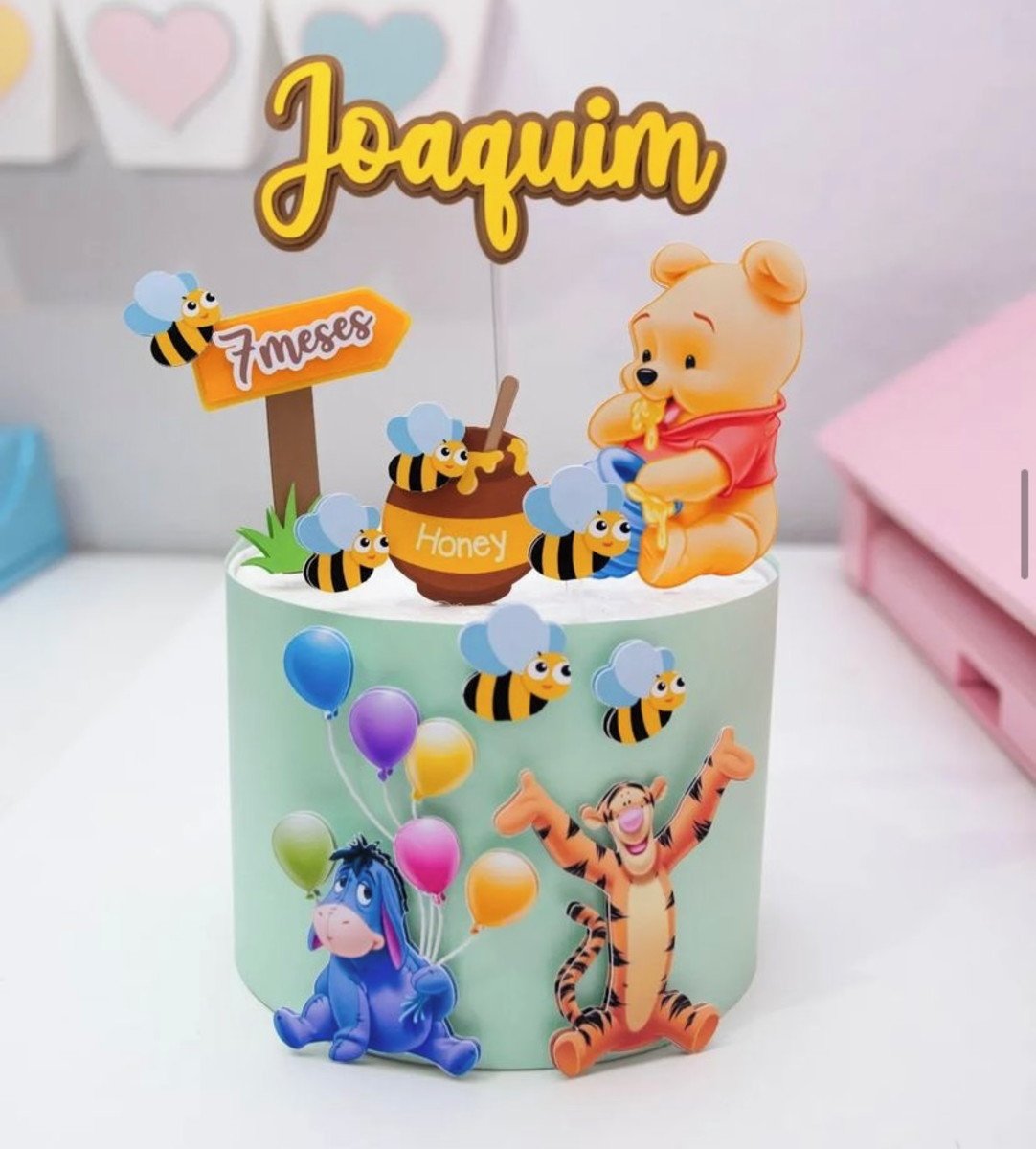 Topo de Bolo Mesversario Ursinho Pooh