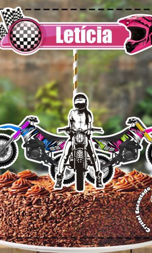 Topo De Bolo Motocross Feminino - Ref 1668 Arquivo Digital