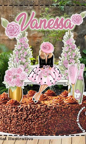 TOPO DE BOLO MULHER BALANÇO FLORES REF 1300 ARQUIVO DIGITAL