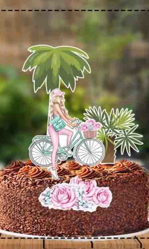 Topo de Bolo Mulher Bicicleta Ref 1315 - Arquivo Digital