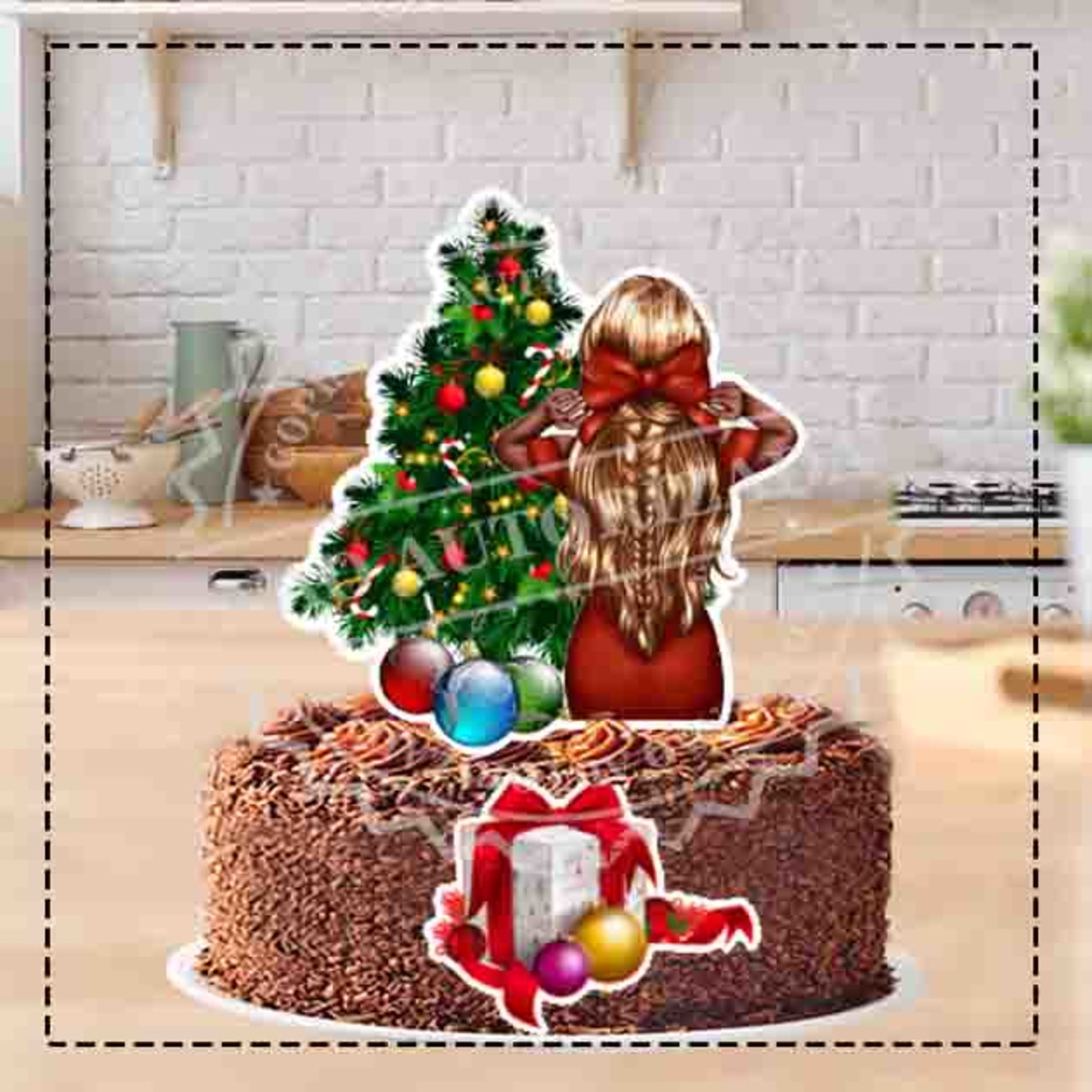TOPO DE BOLO MULHER DE COSTAS NATAL - ARQUIVO DIGITAL