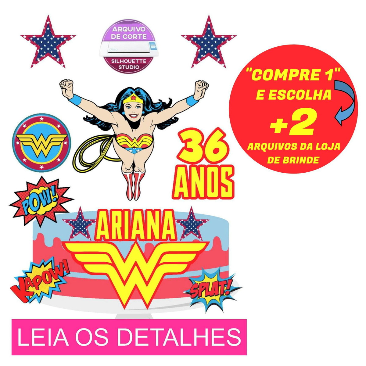 Topo de Bolo Mulher Maravilha 4 (Máquina Silhouette)