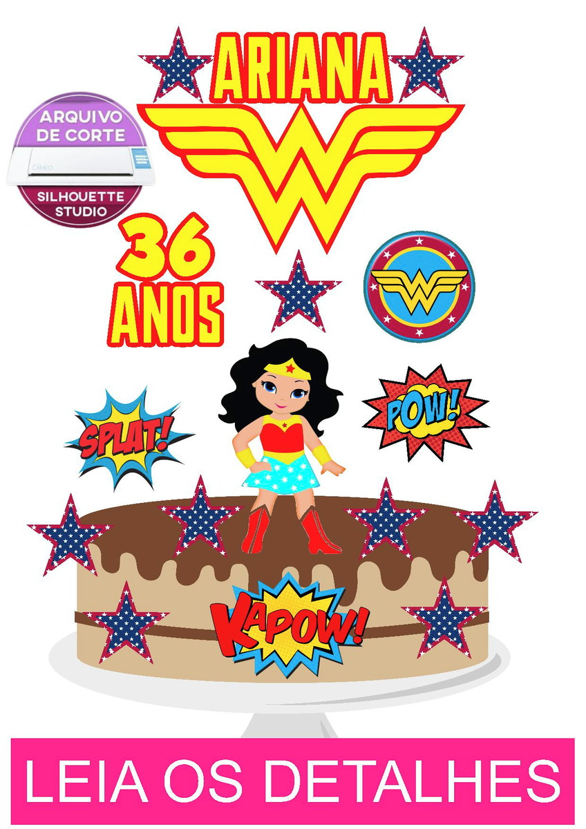Topo de Bolo Mulher Maravilha (Máquina Silhouette) - Imagem 2