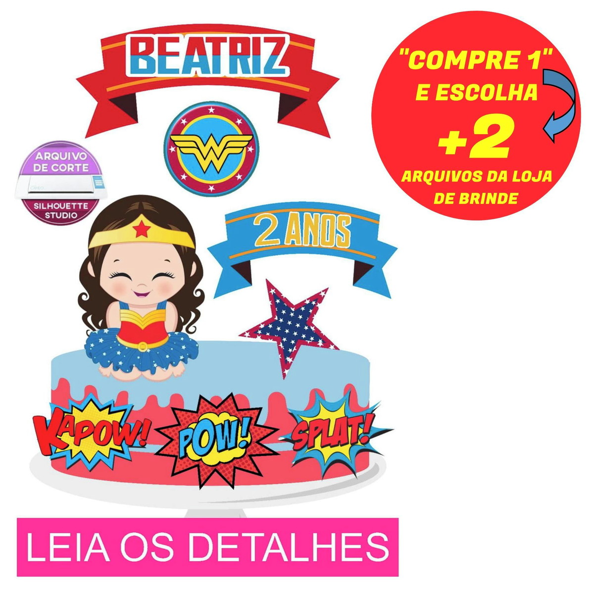Topo de Bolo Mulher Maravilha Baby 2 (Máquina Silhouette)