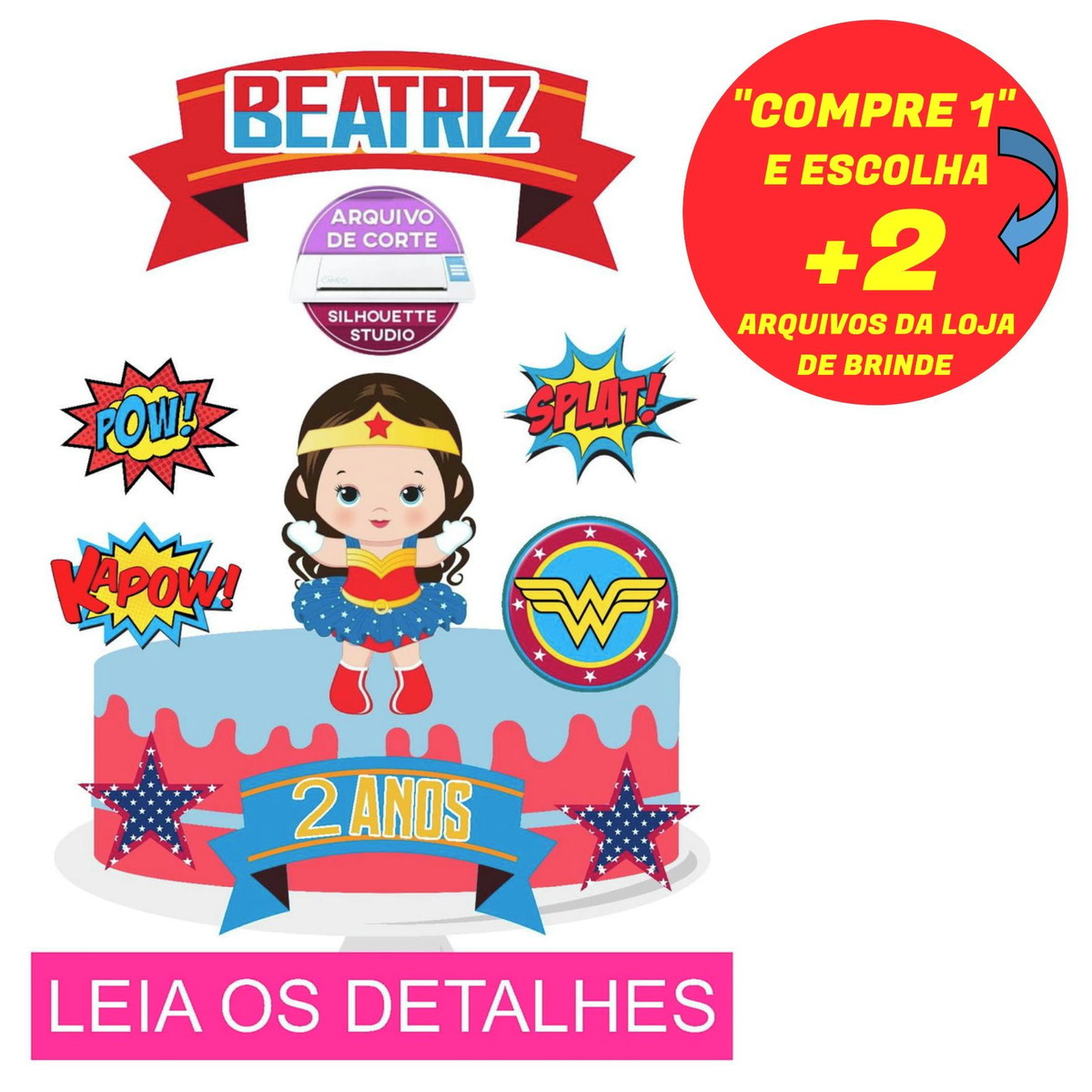 Topo de Bolo Mulher Maravilha Baby (Máquina Silhouette)