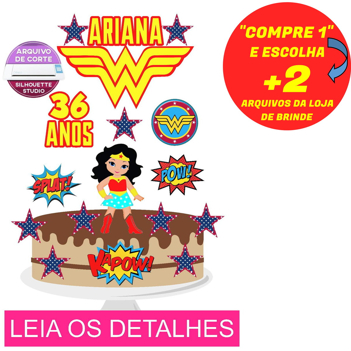 Topo de Bolo Mulher Maravilha (Máquina Silhouette)