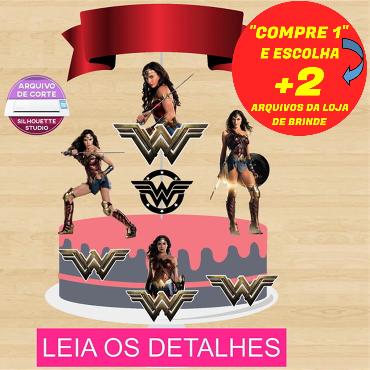 Topo de Bolo Mulher Maravilha O Filme (Máquina Silhouette)