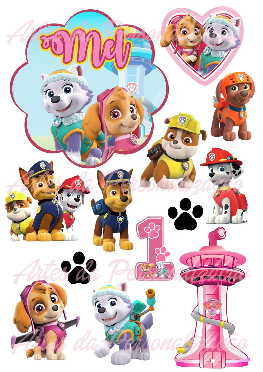 Topo de Bolo Patrulha Canina Rosa