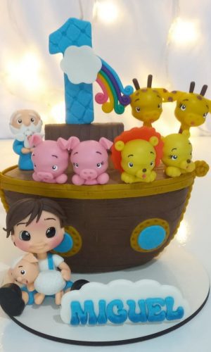 Topo de Bolo Personalizado Arca de Noé com Bichinhos