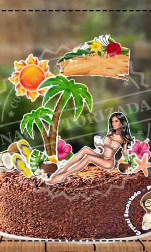 Topo de Bolo Praia Mulher Morena - Ref 3350 Arquivo Digital