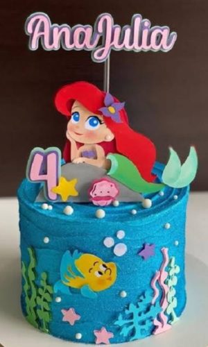 Topo de Bolo Sereia Ariel Cute + 4 Arquivos a Sua Escolha