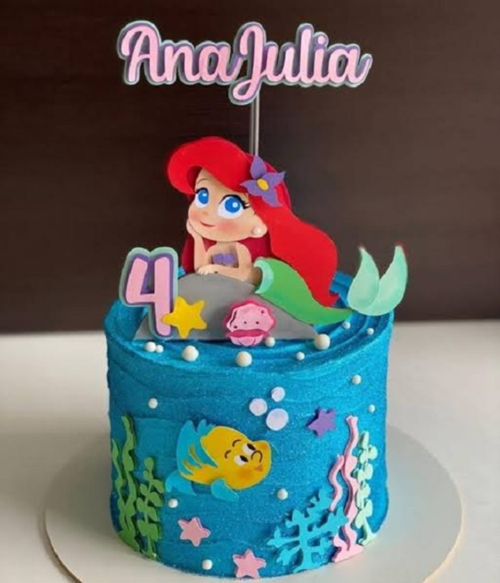Topo de Bolo Sereia Ariel Cute + 4 Arquivos a Sua Escolha