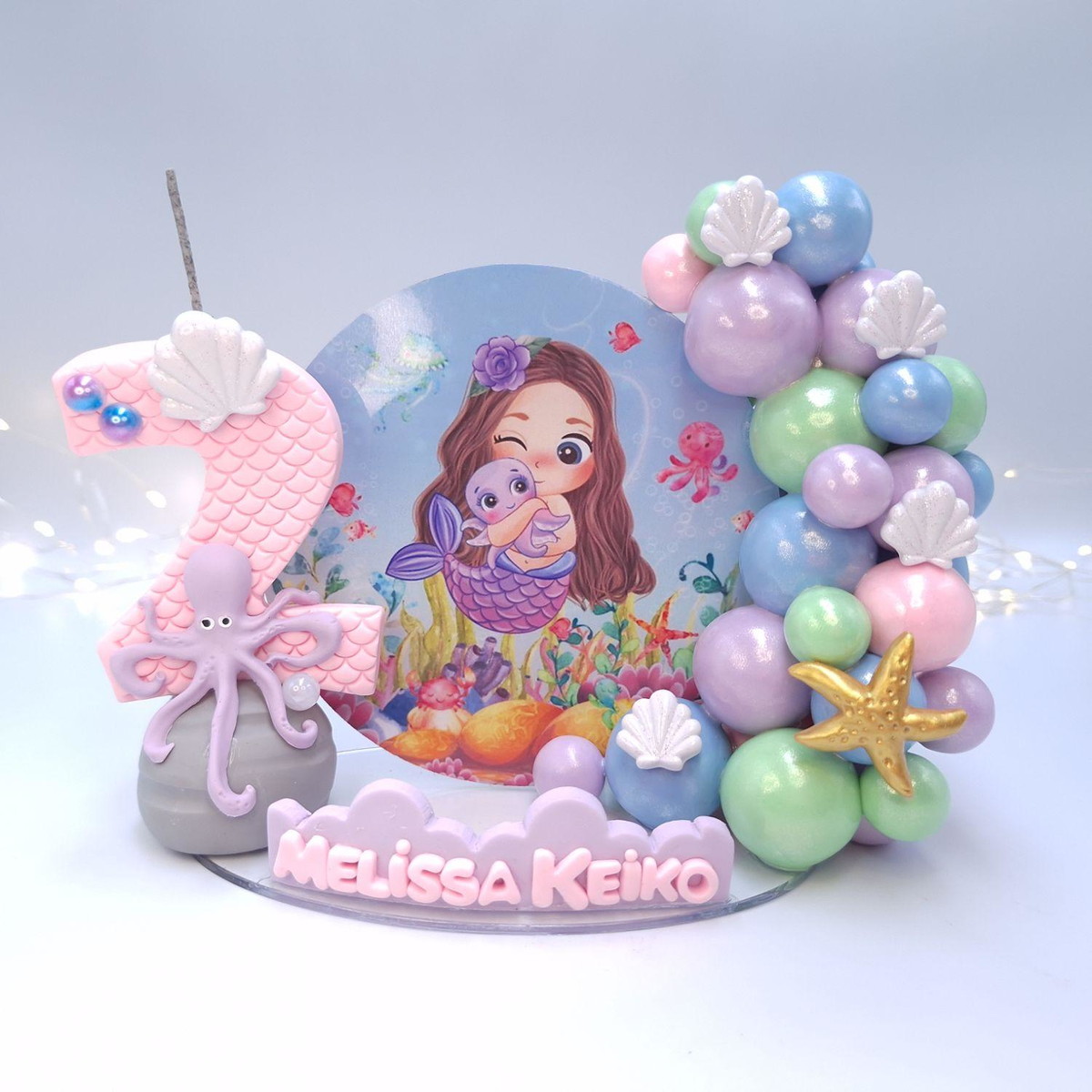 Topo De Bolo Sereia Infantil,vela Cenário - Imagem 2