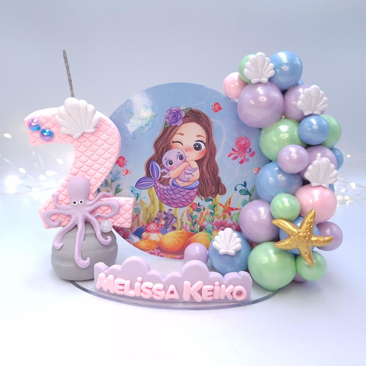 Topo De Bolo Sereia Infantil,vela Cenário