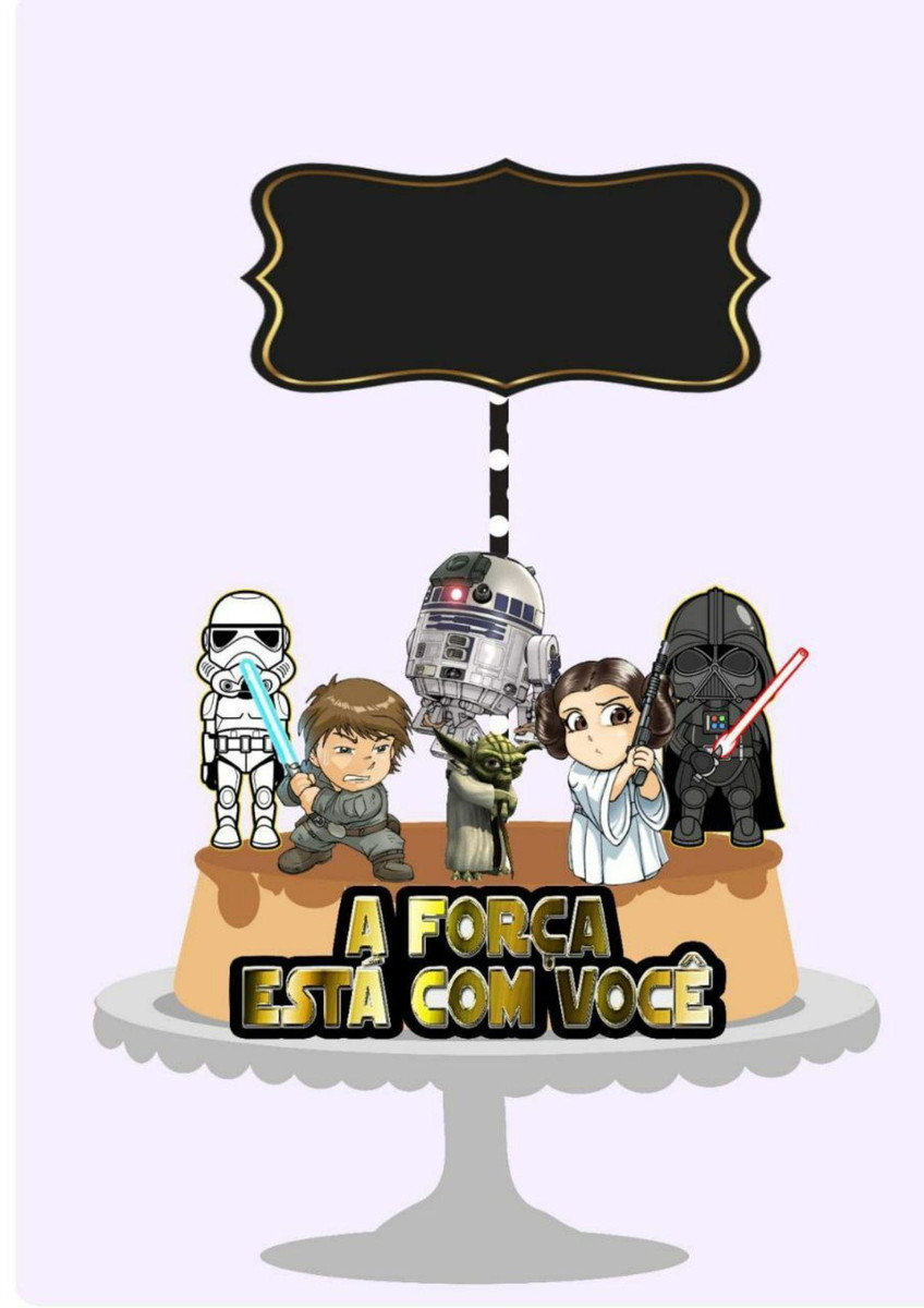 Topo de Bolo Star Wars Cute + 4 Arquivos a Sua Escolha