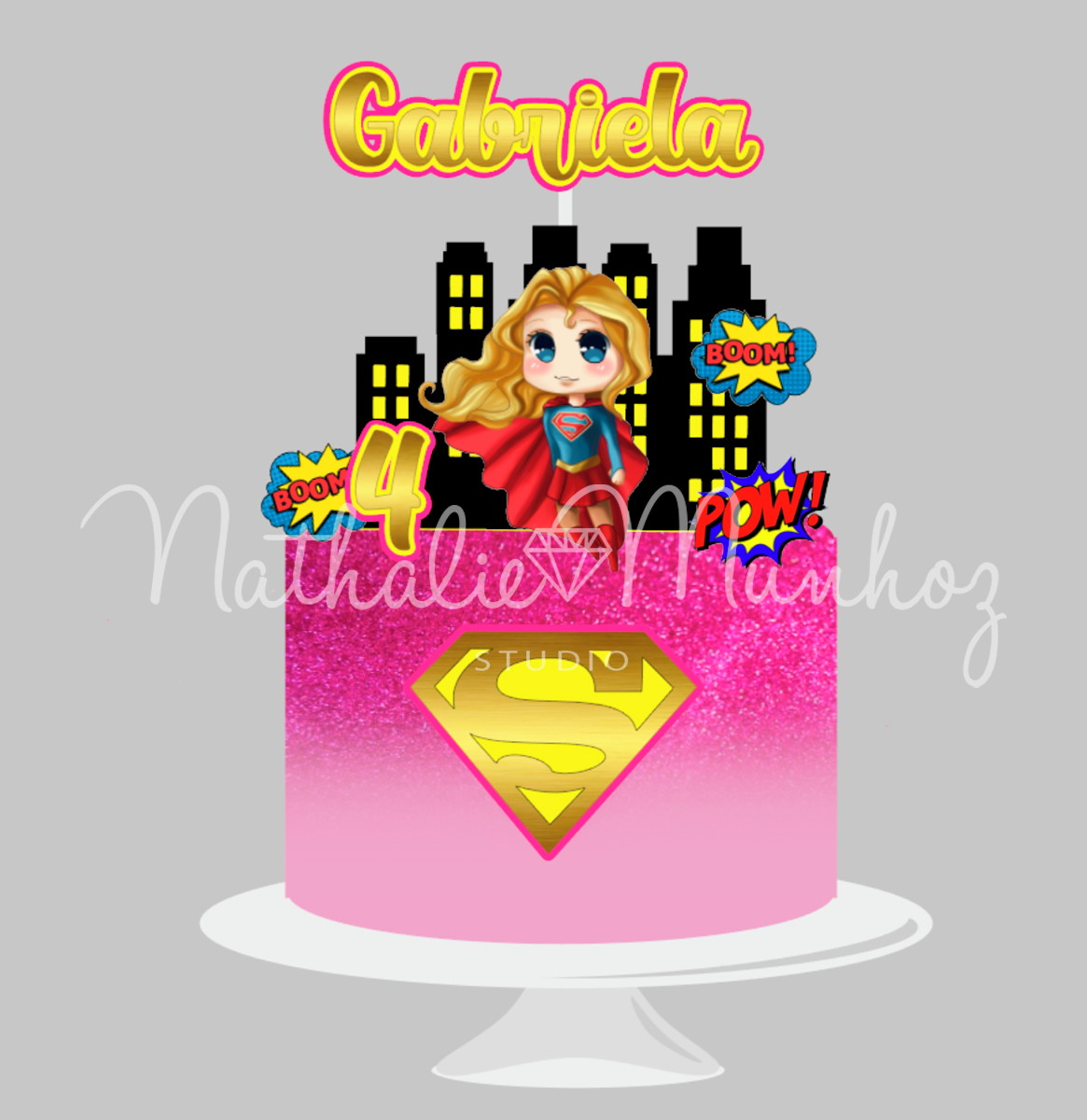 Topo de Bolo Super Girl - Arquivo de Corte