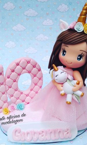 Topo de bolo Unicórnio para menina