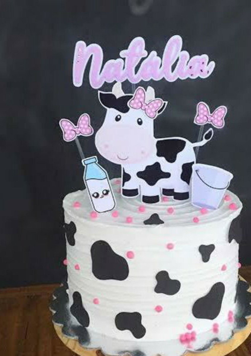 Topo de Bolo Vaquinha Cute + 4 Arquivos a Sua Escolha